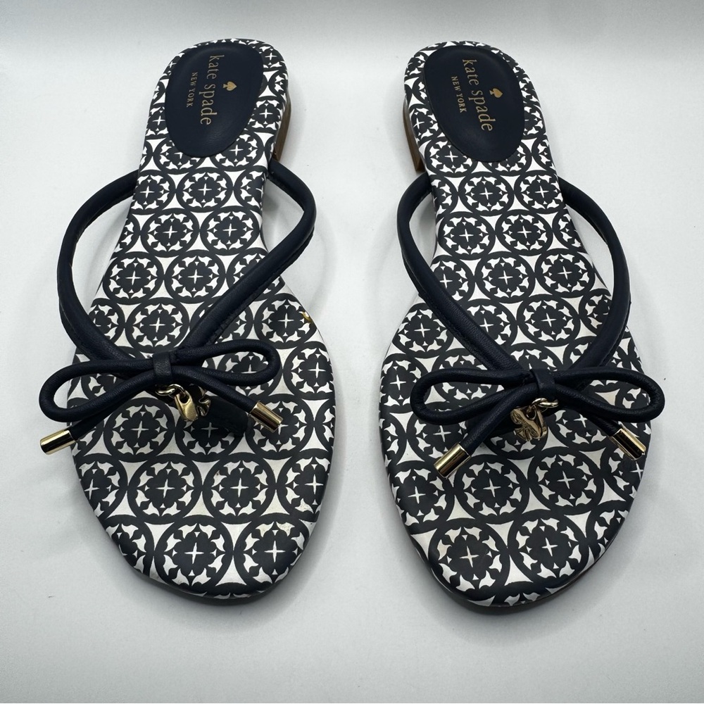 Kate Spade Mystic Bow Flats Sandals Navy White